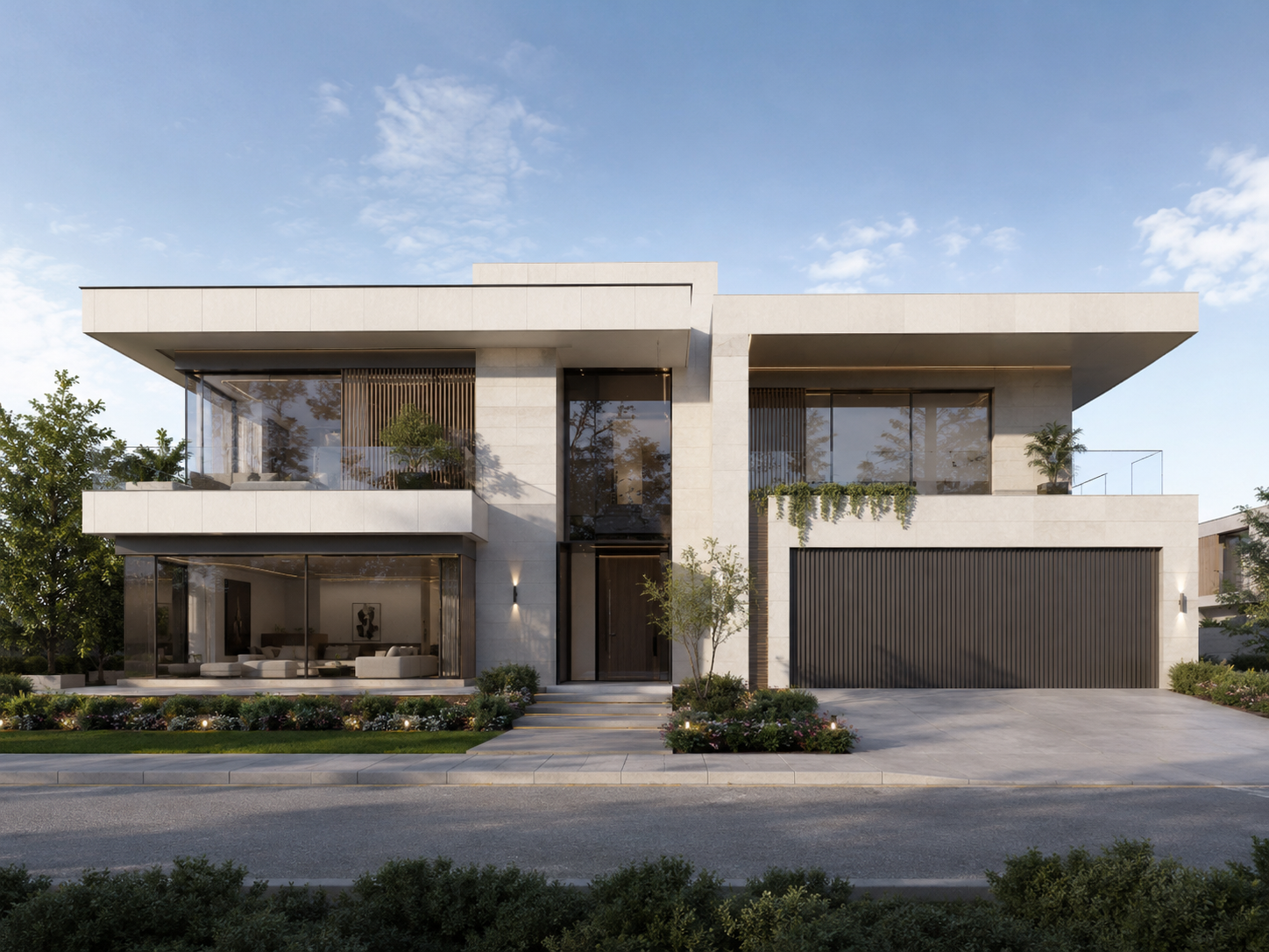 Vivienda con fachada de panel aislante y acabado pétreo (render ilustrativo)